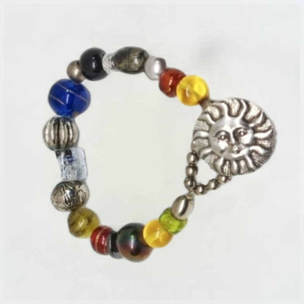 Danforth Pewter Handmade Glass Bead Bracelet Italy 7.5"